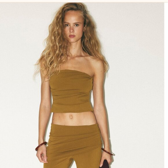 ZARA green cropped tube top size small - Picture 1 of 4